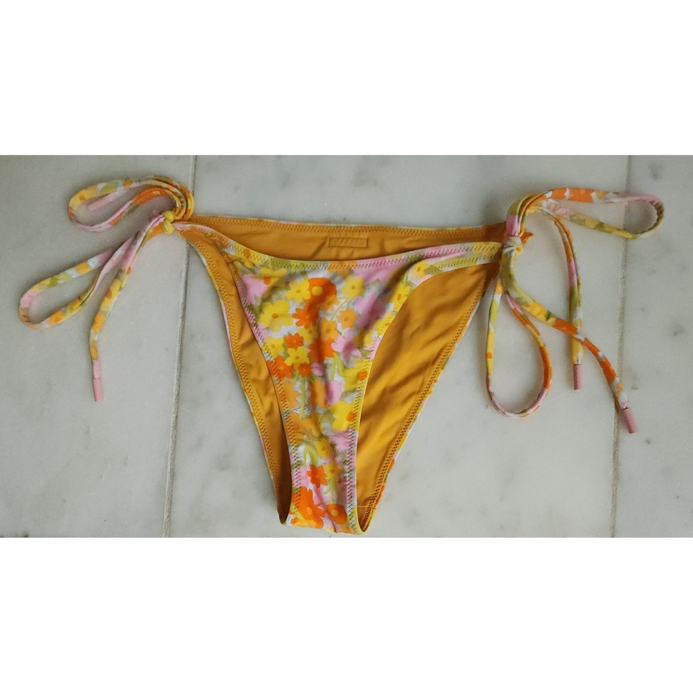 Blackbough Bikini Bottom Women XS Yellow Floral Side Ties Swim Beach Resort Pool